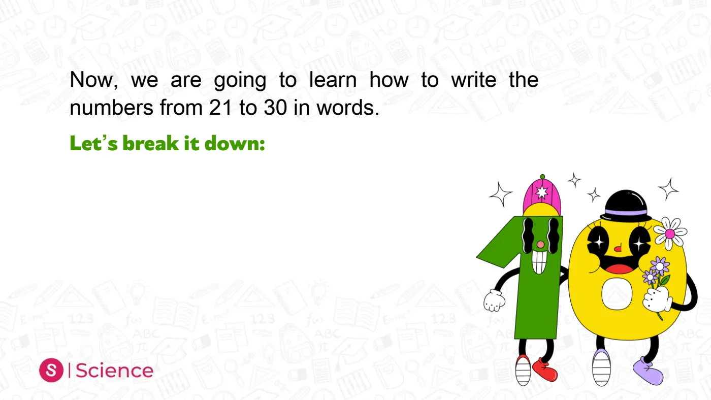 Numbers in Words — 21 to 50 — page 5 of 28