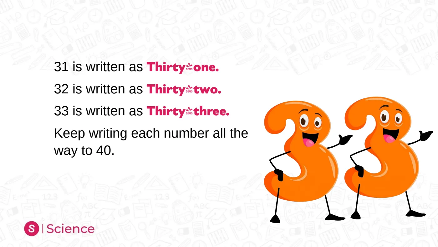 Numbers in Words — 21 to 50 — page 11 of 28