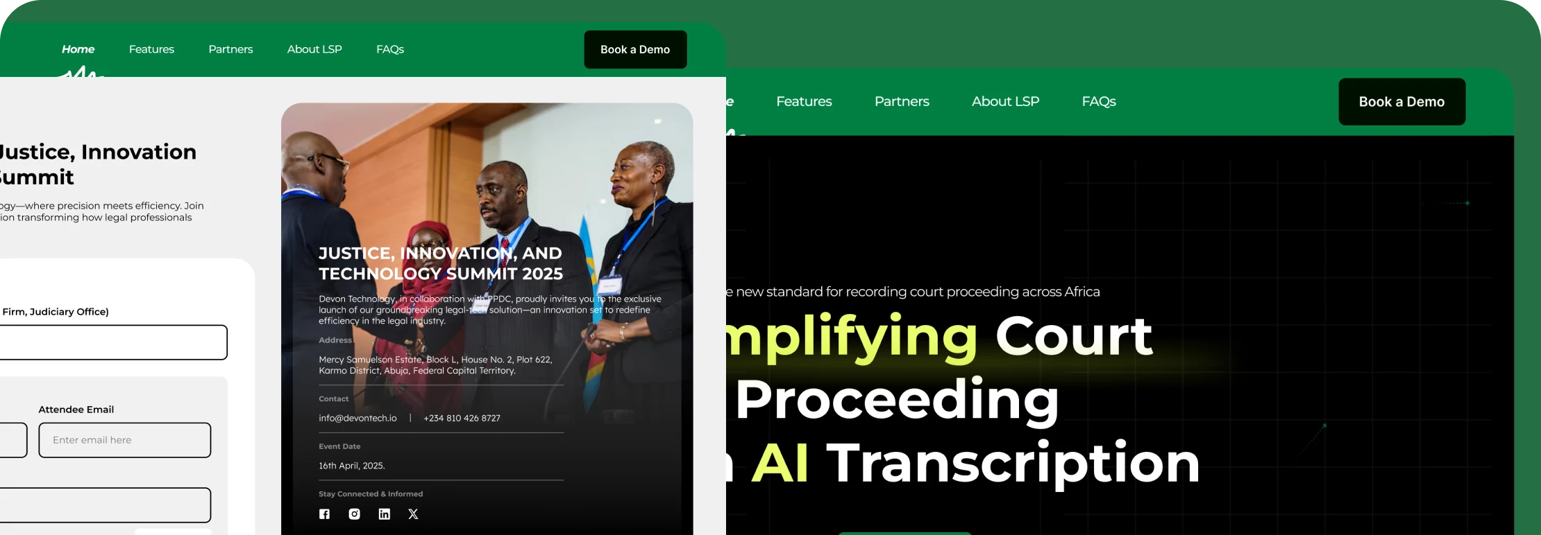 Marketing site — simplifying court proceedings with AI transcription