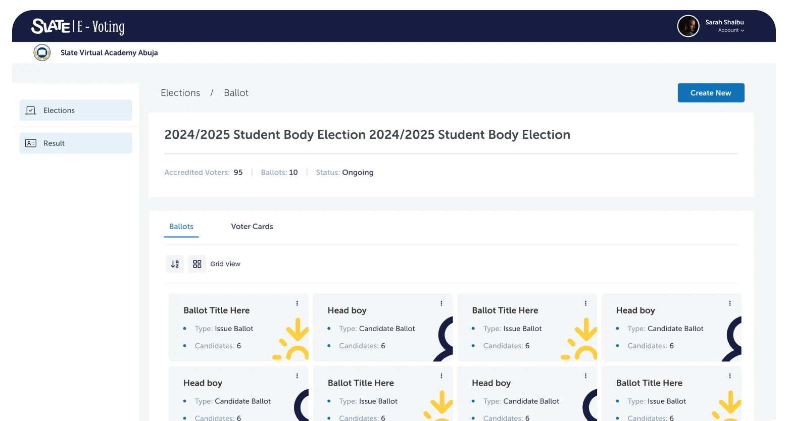 Student body election — positions and candidates