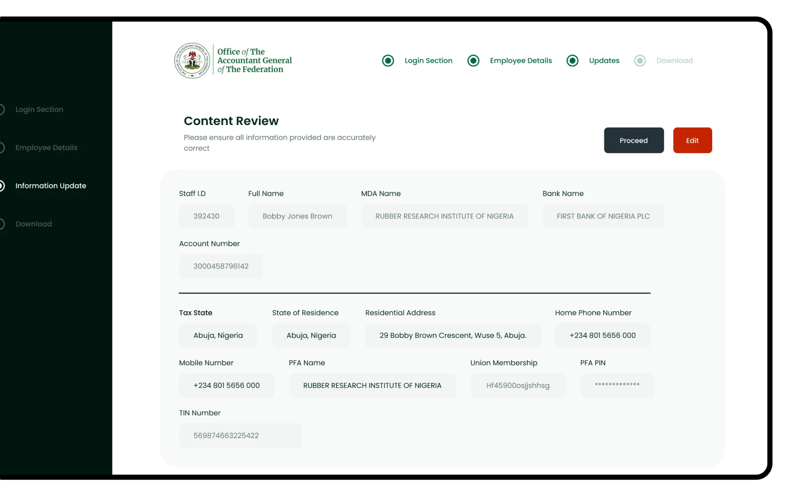 IPPIS content review screen