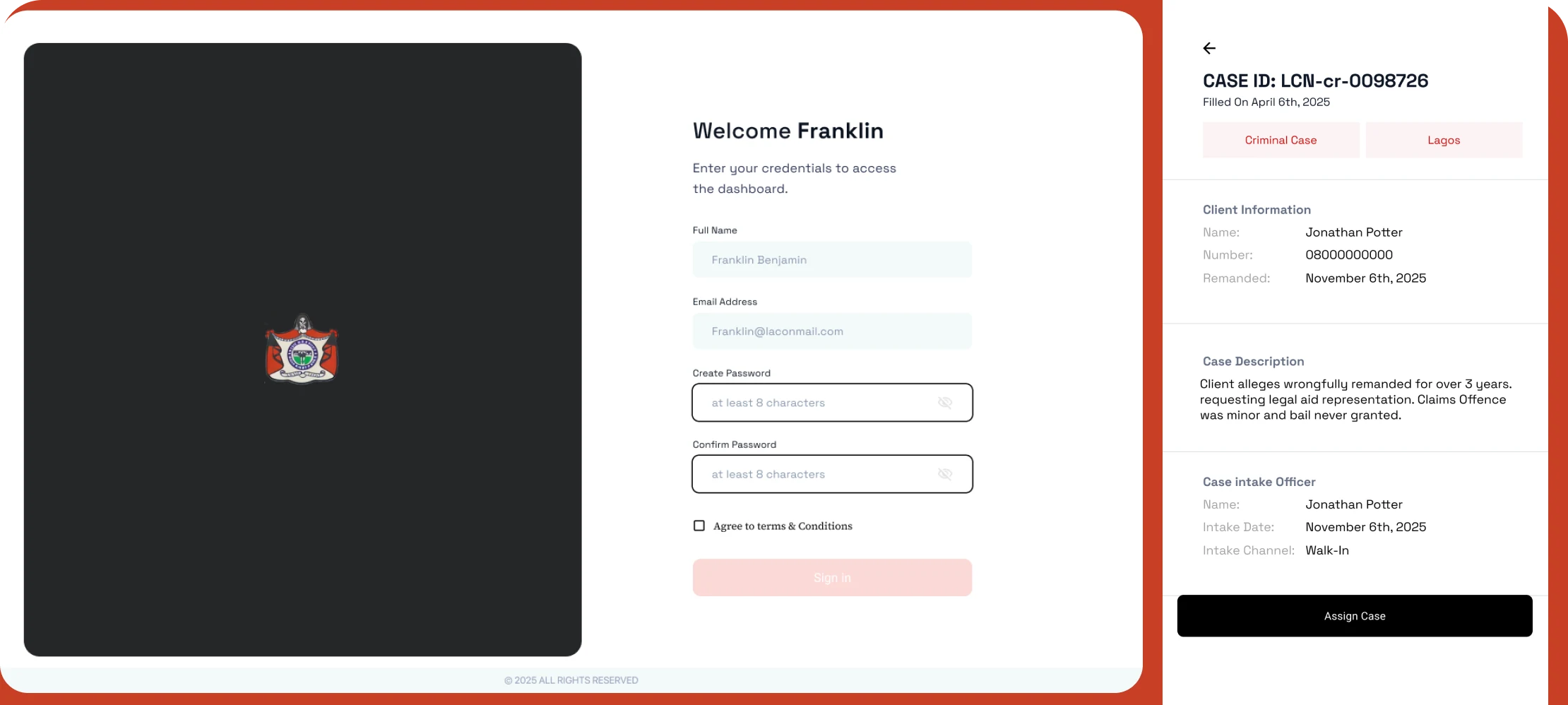 LACON legal aid platform interface